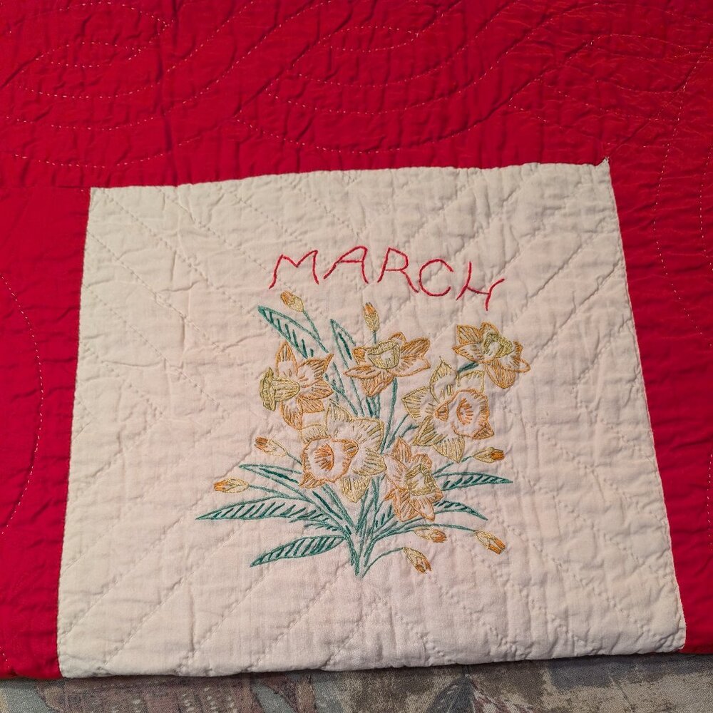 Vintage Red "Month of the Year" Quilt Blanket - Picture 3 of 7